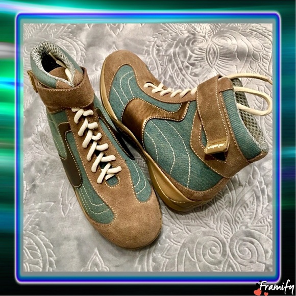 Green & Brown Jean High Top Sneakers - Picture 4 of 6